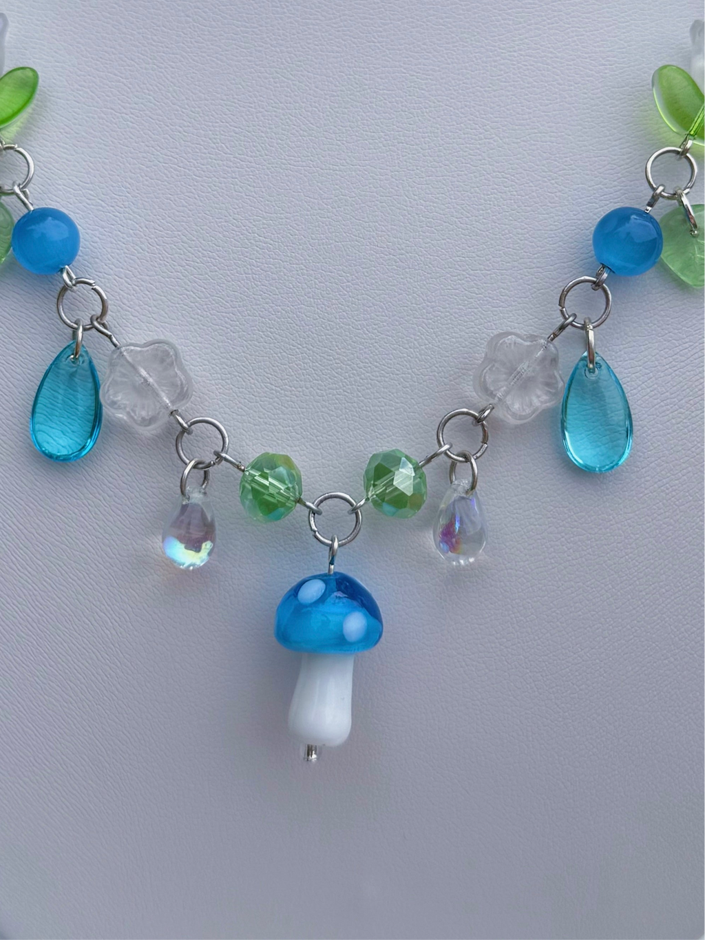 Light Blue Mushroom Necklace