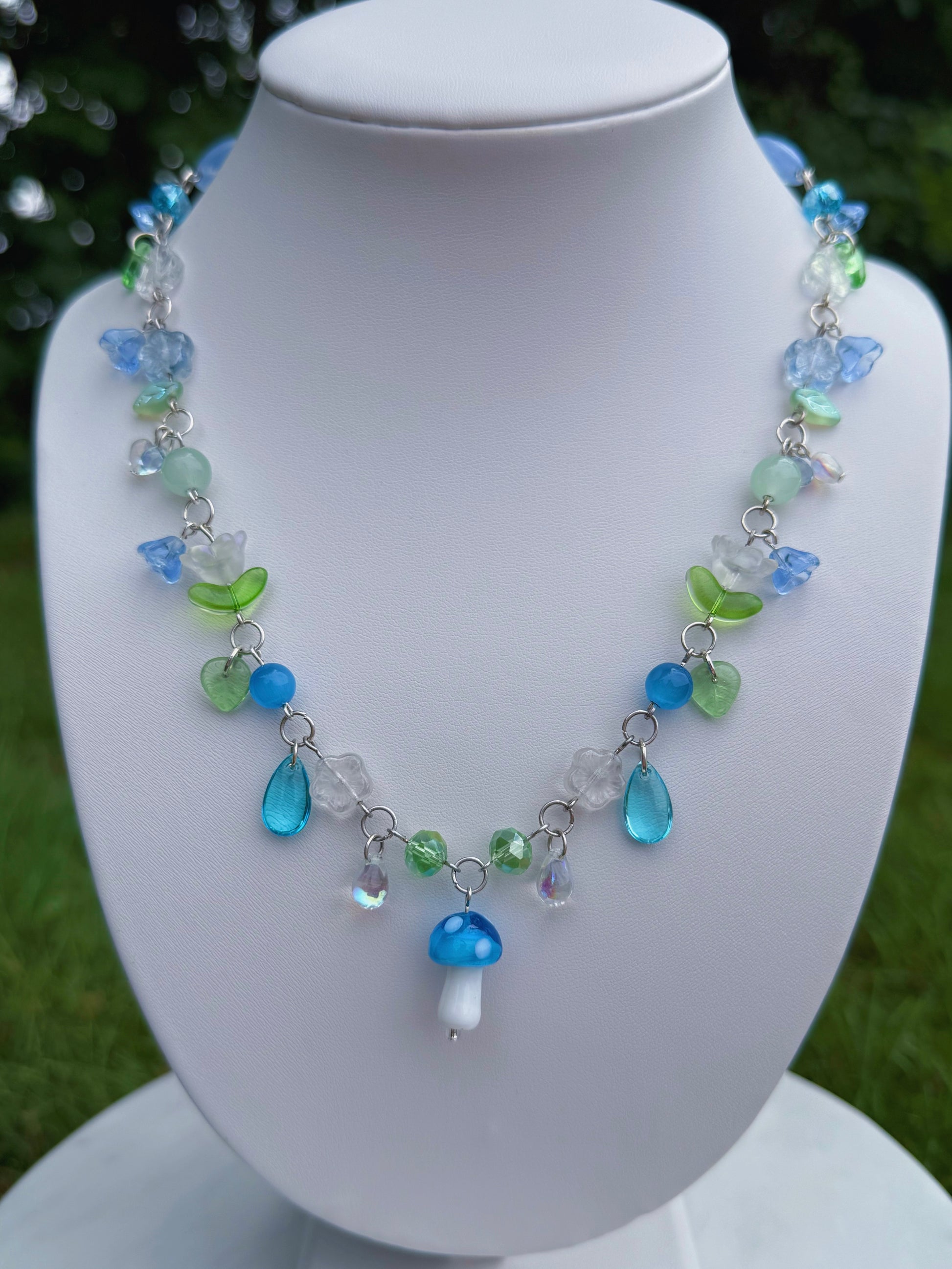 Light Blue Mushroom Necklace