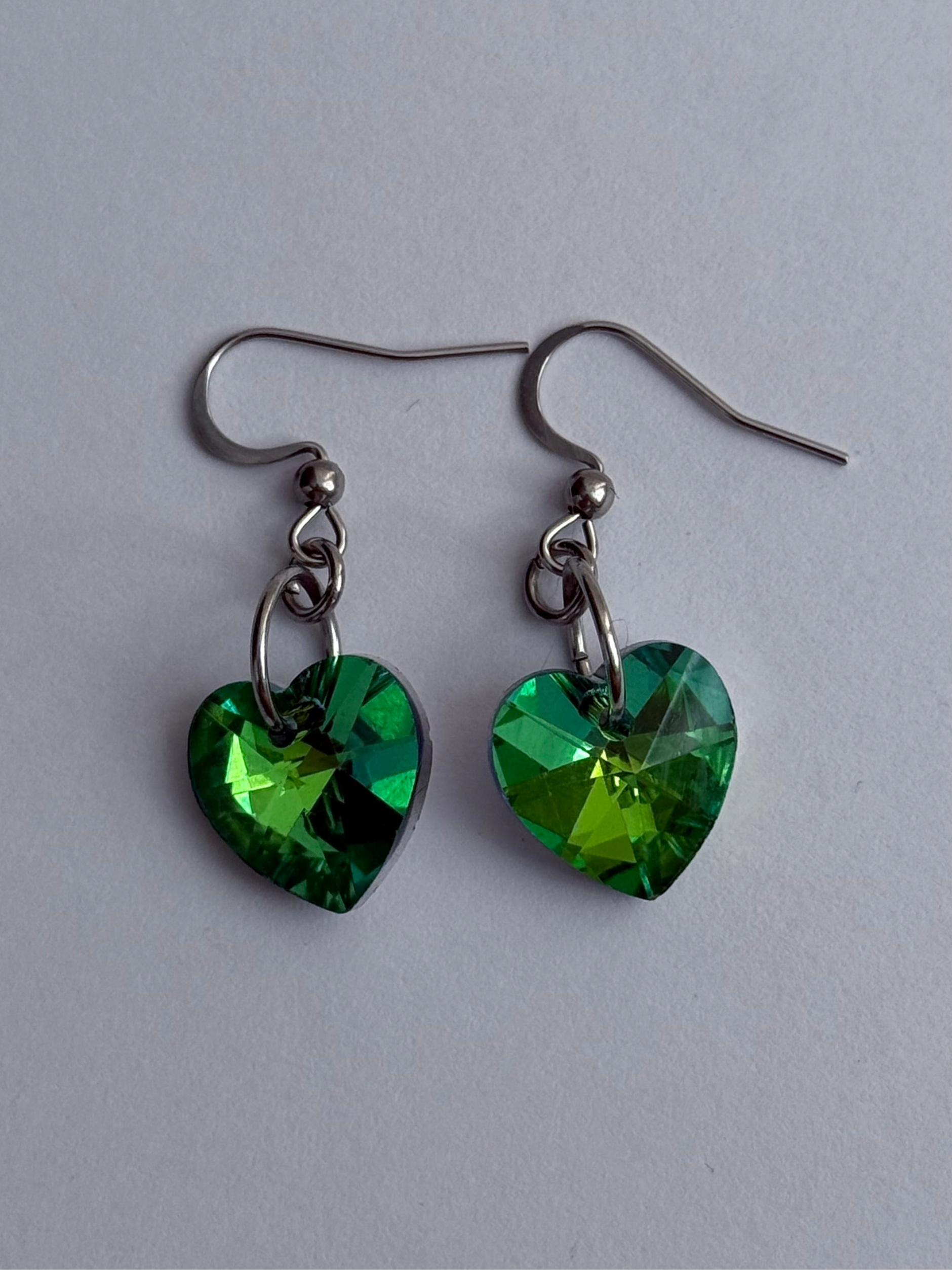 Green Heart Earrings