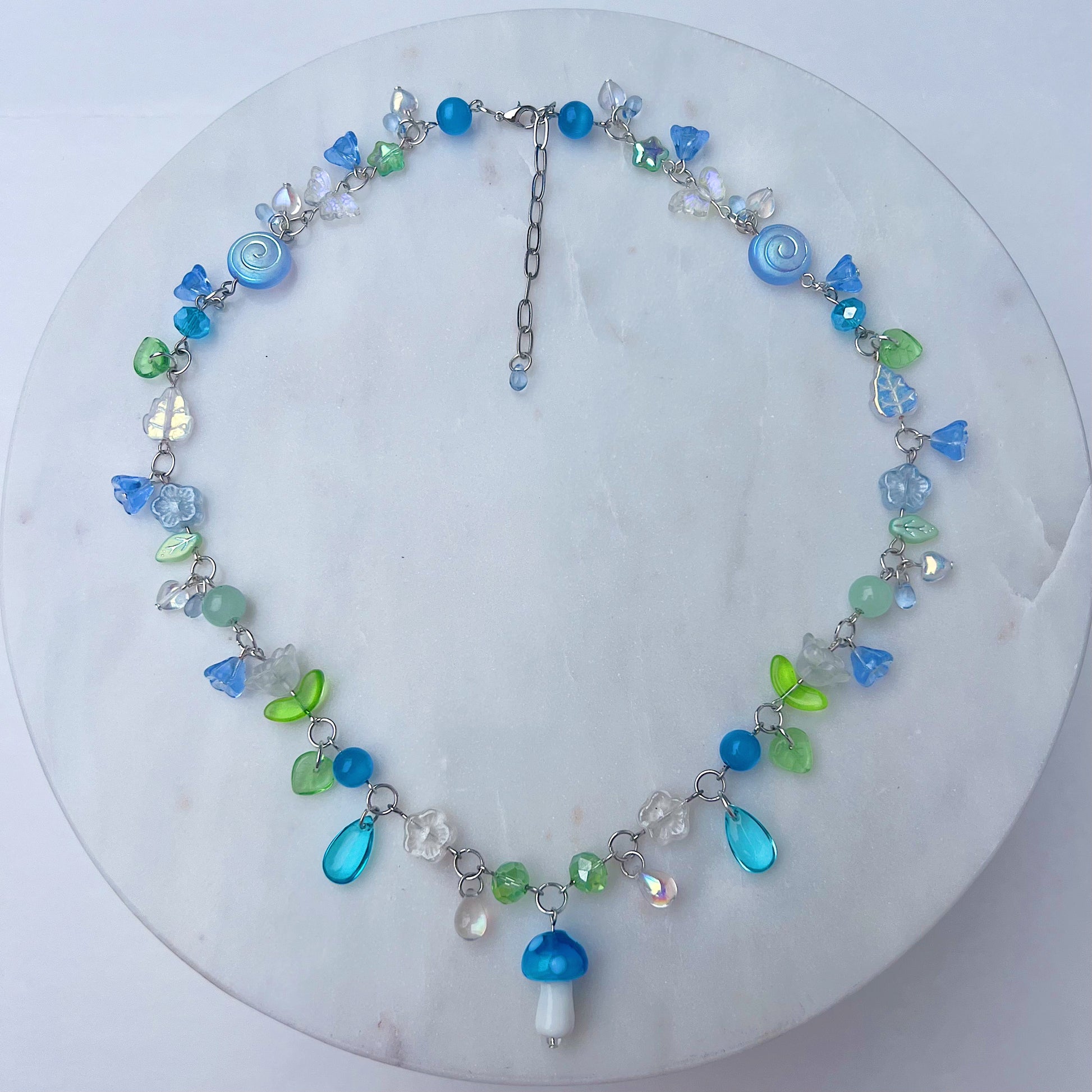 Light Blue Mushroom Necklace
