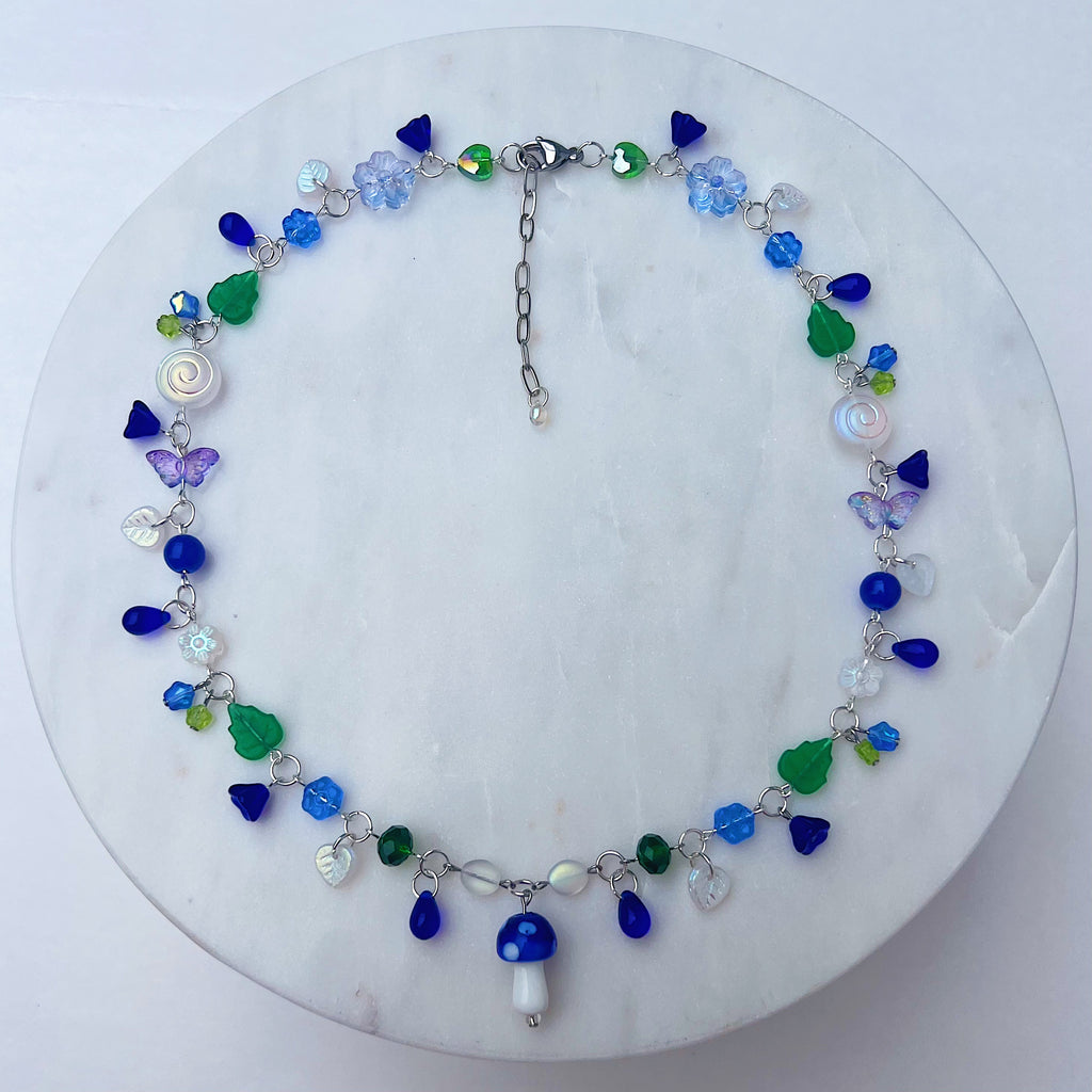 Dark Blue Mushroom Necklace